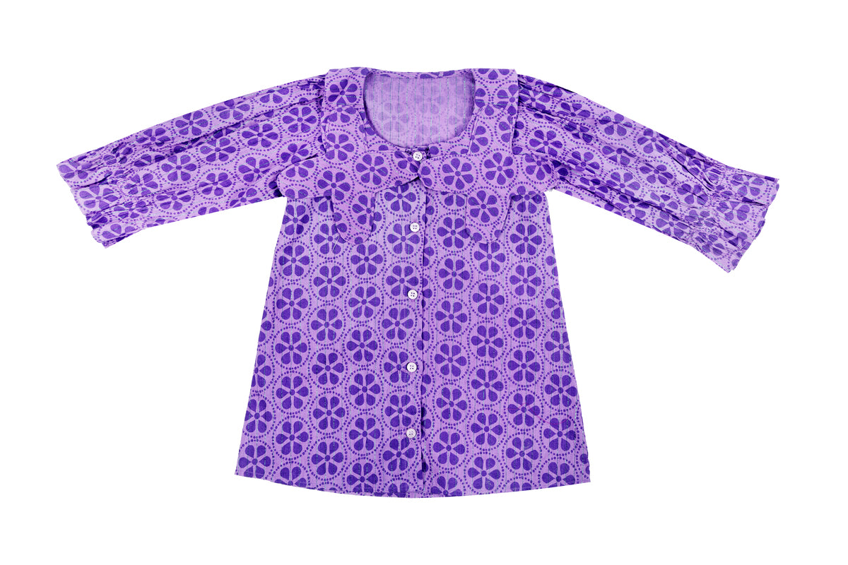 Girls Purple Floral Printed Dress with Button Detail