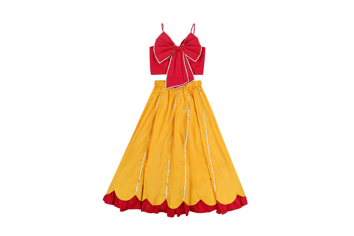 Girls Red Bow Top with Yellow Skirt Set
