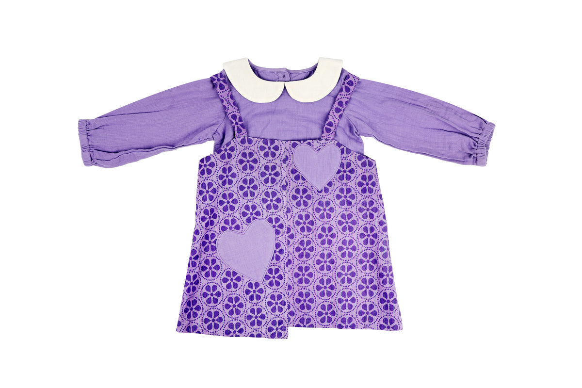 Girls Purple Printed Dress with Full Sleeve Inner Top