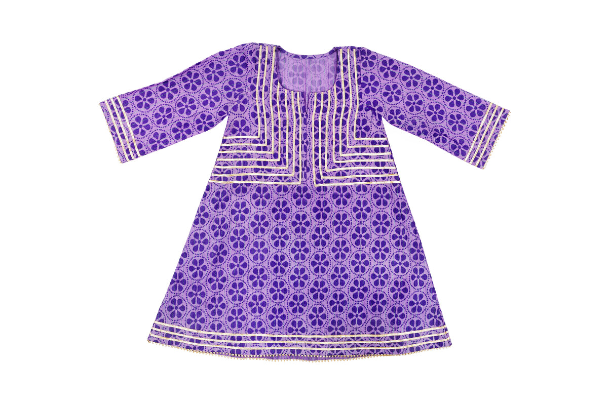 Girls Purple Printed Kurti with Dhoti Pant Set