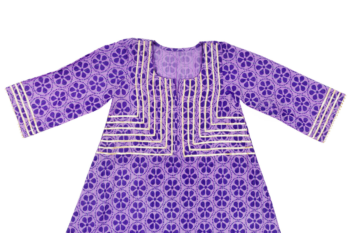 Girls Purple Printed Kurti with Dhoti Pant Set