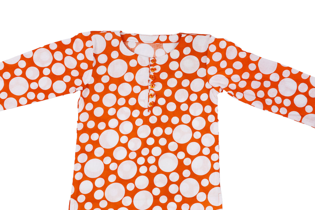 Girls Orange Polka Dot Top with Dhoti Pant Set