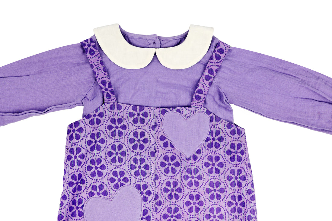 Girls Purple Printed Dress with Full Sleeve Inner Top