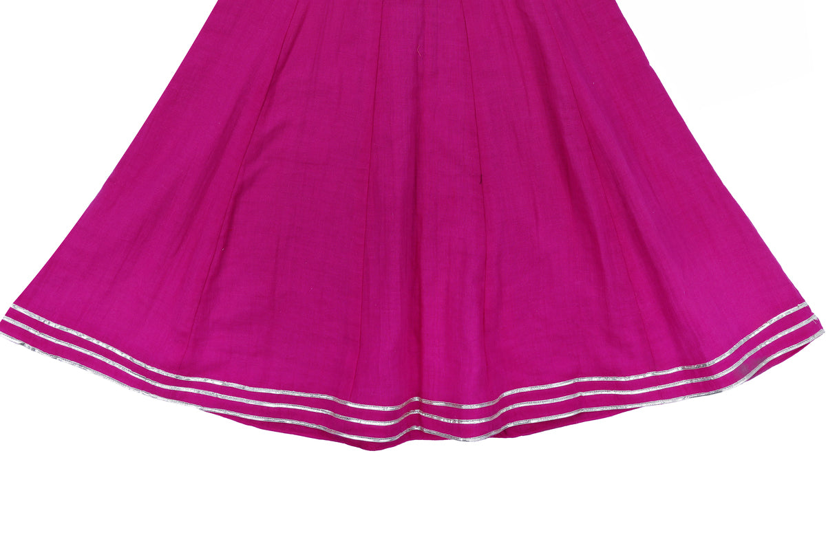 Girls Pink Ethnic Frock with Golden Yoke Design