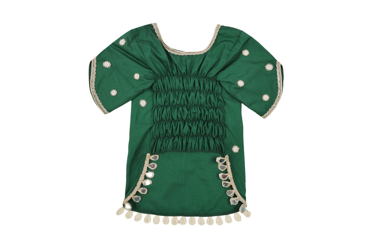 Girls Green Ethnic Top with Flared Skirt Set