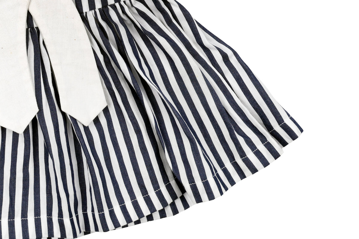 Girls Striped Cotton Dress with Bow Detail
