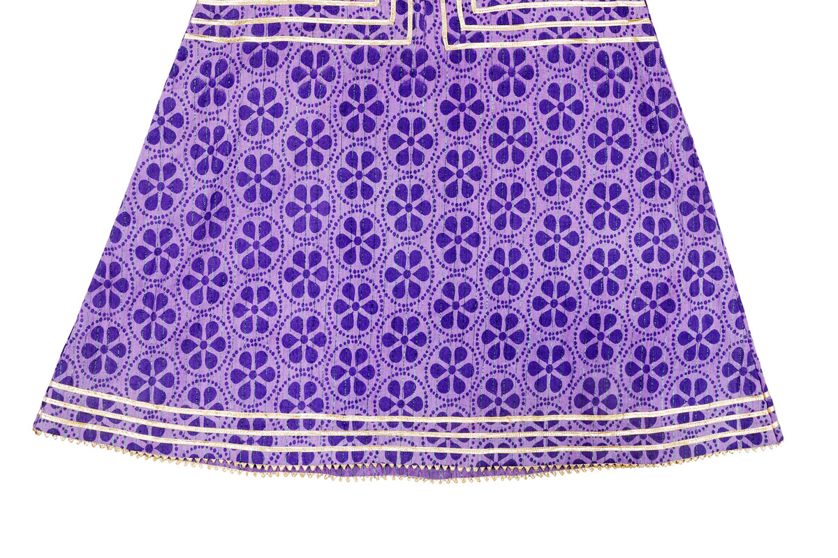 Girls Purple Printed Kurti with Dhoti Pant Set