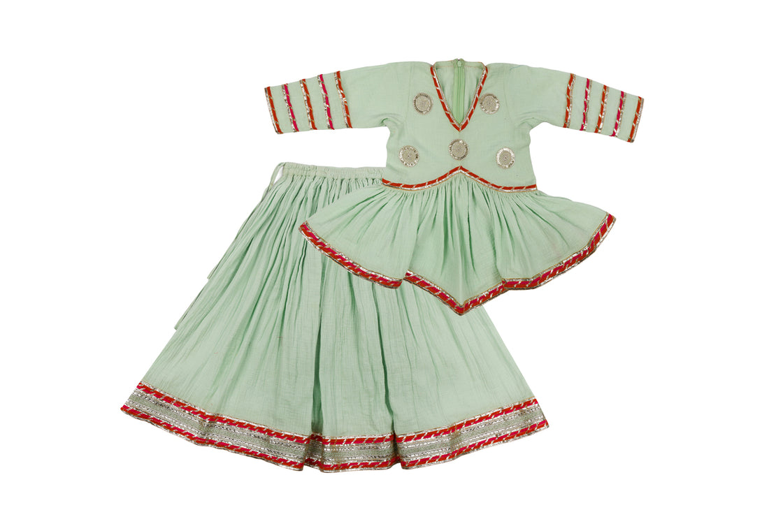 Girls Mint Green Peplum Top with Flared Skirt Set