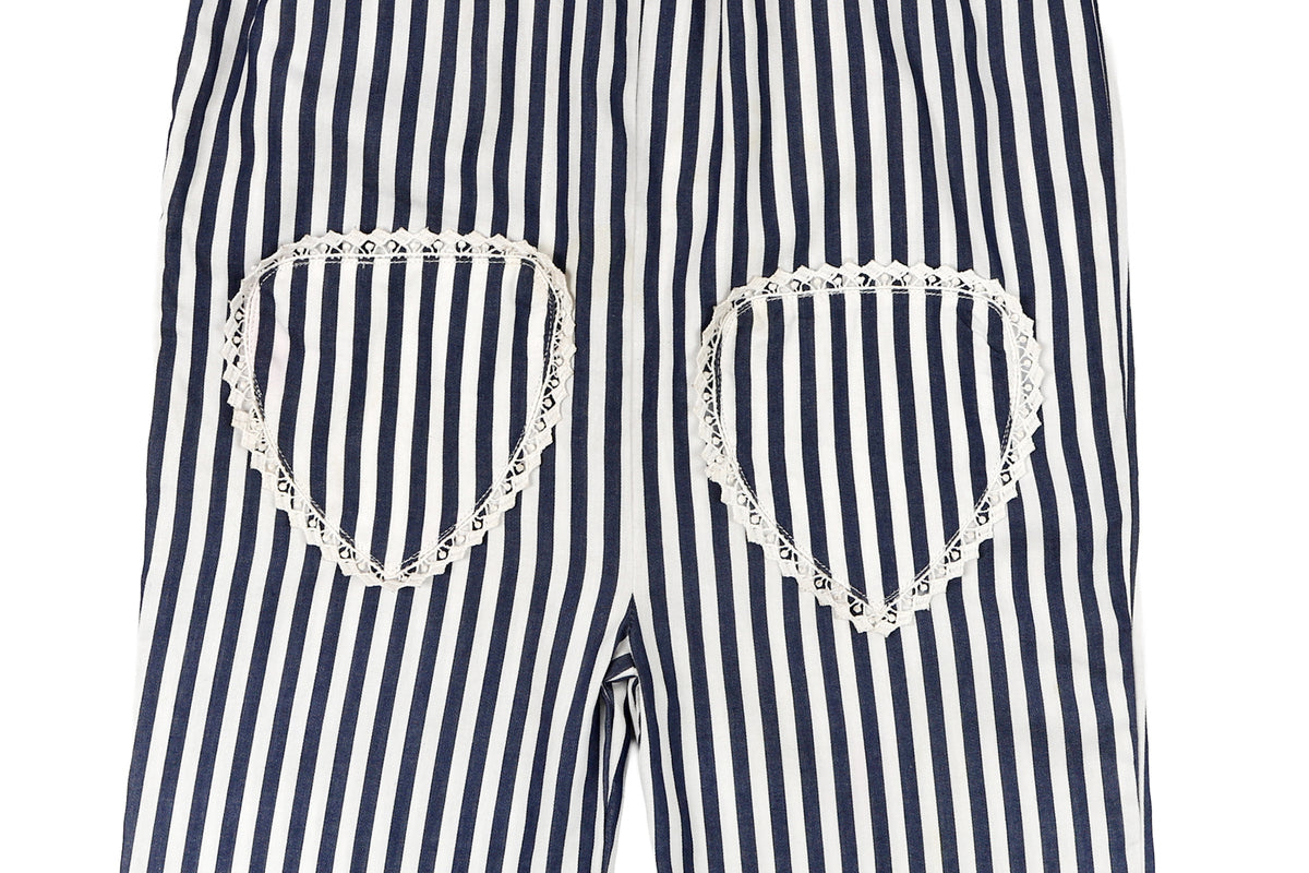 Girls Striped Cotton Jumpsuit with Heart Pocket Detail