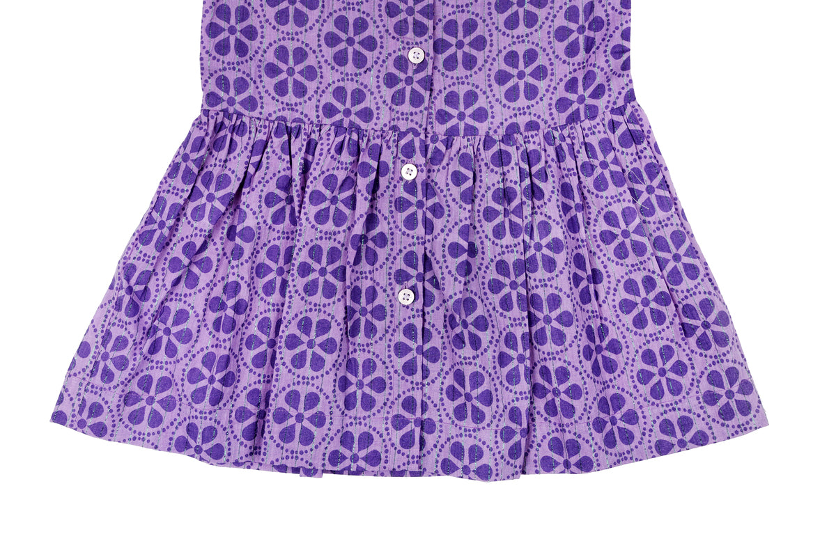 Girls Purple Floral Printed Dress with Frill Detail