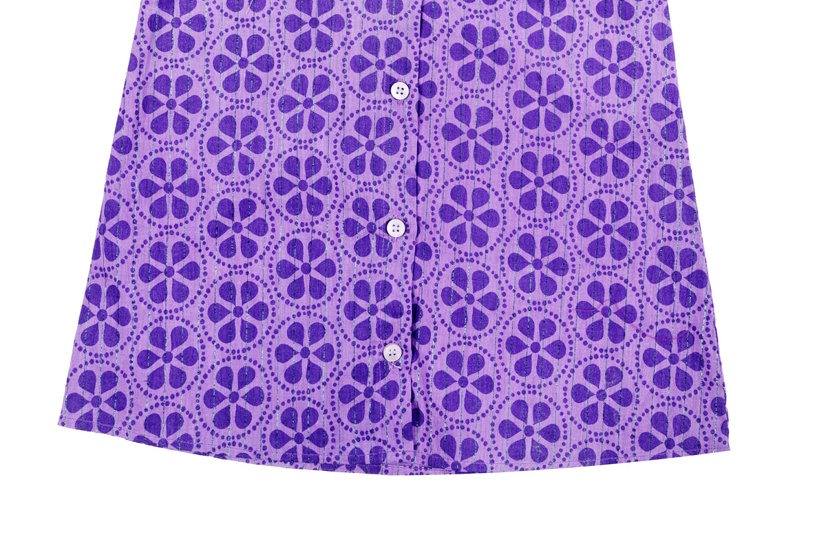 Girls Purple Floral Printed Dress with Button Detail