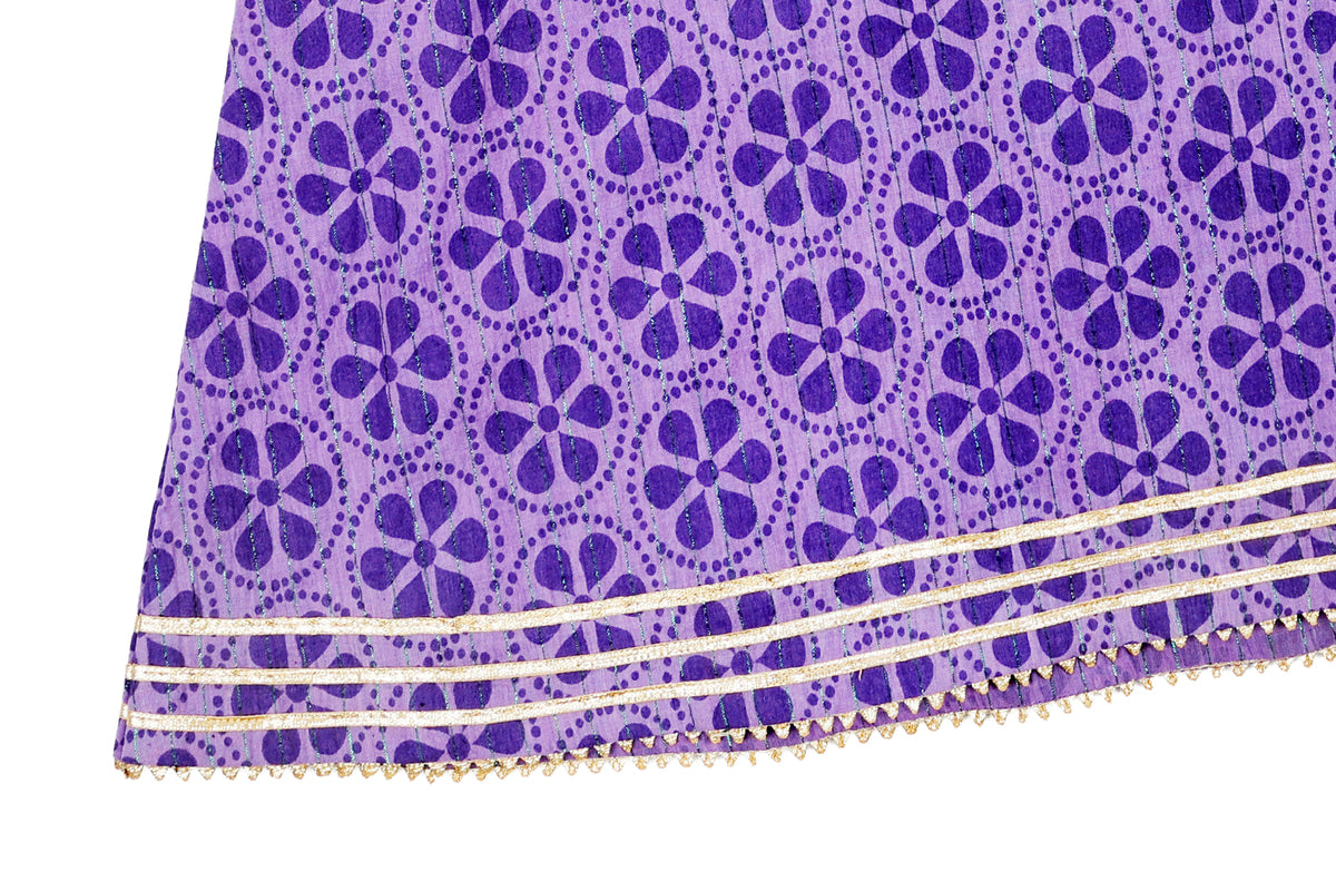 Girls Purple Printed Kurti with Dhoti Pant Set