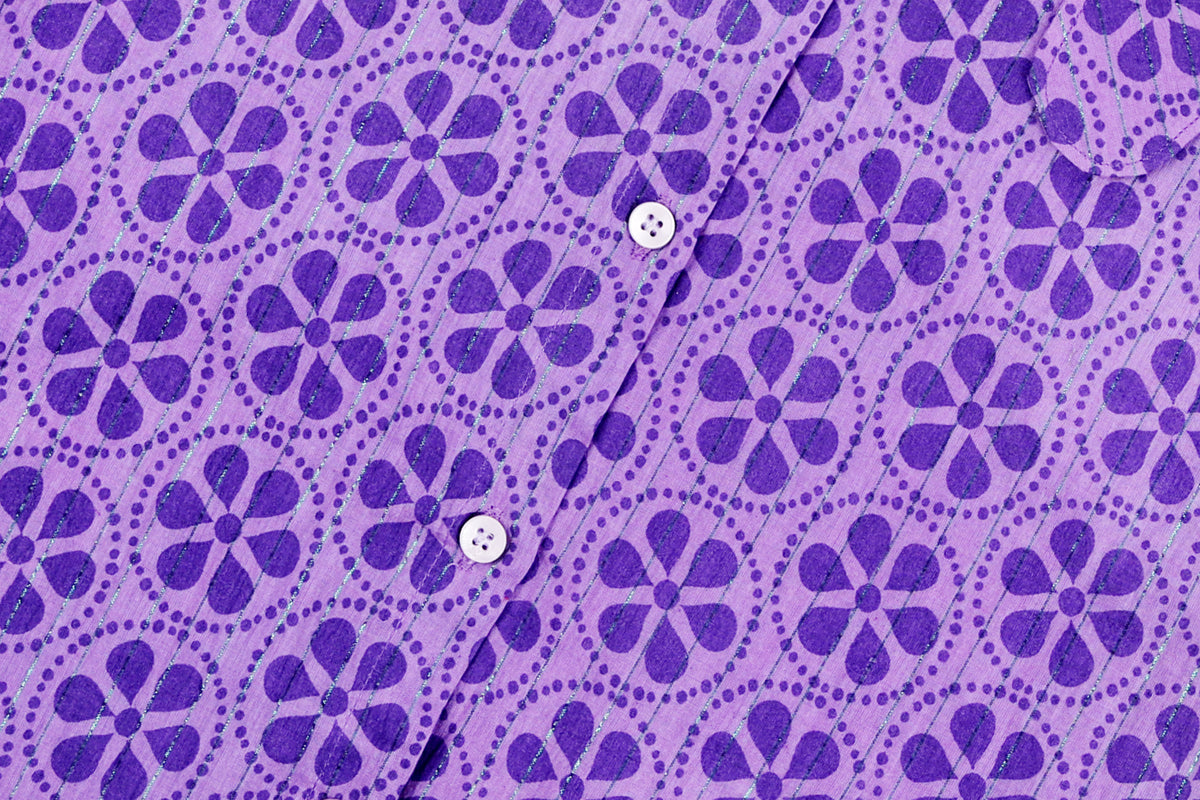 Girls Purple Floral Printed Dress with Button Detail