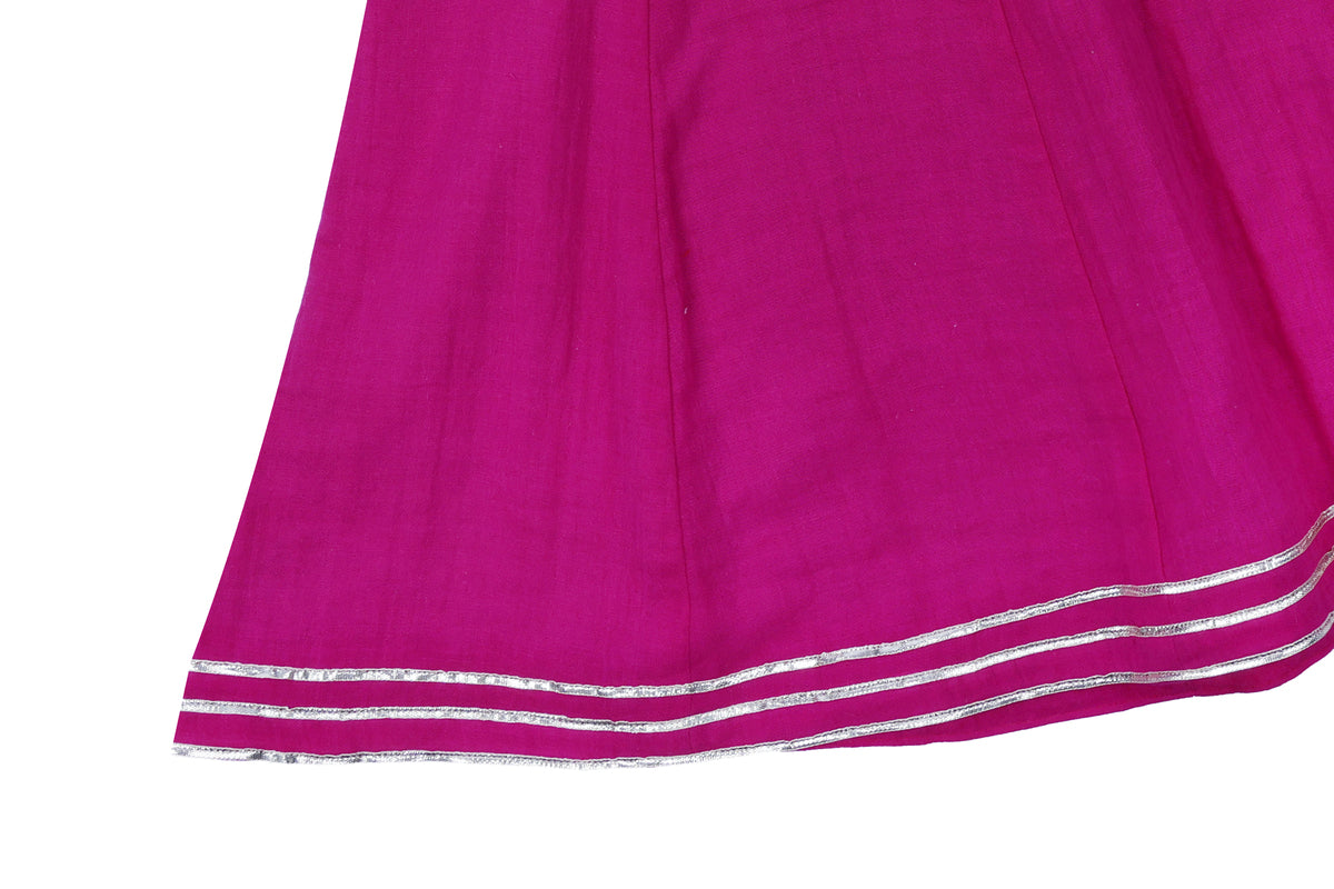 Girls Pink Ethnic Frock with Golden Yoke Design