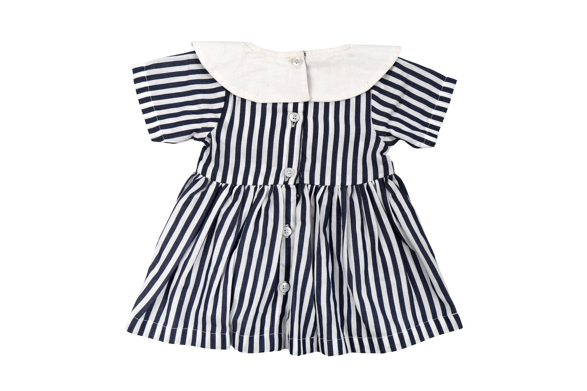 Girls Striped Cotton Dress with Bow Detail