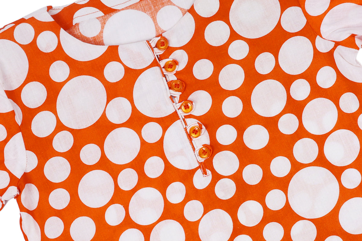 Girls Orange Polka Dot Top with Dhoti Pant Set