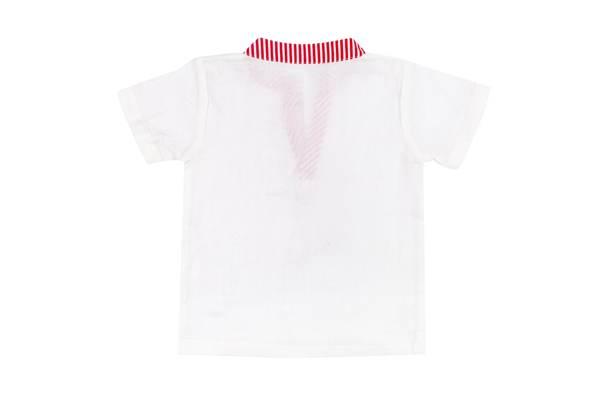 Girls White Top with Red Striped Pant Set