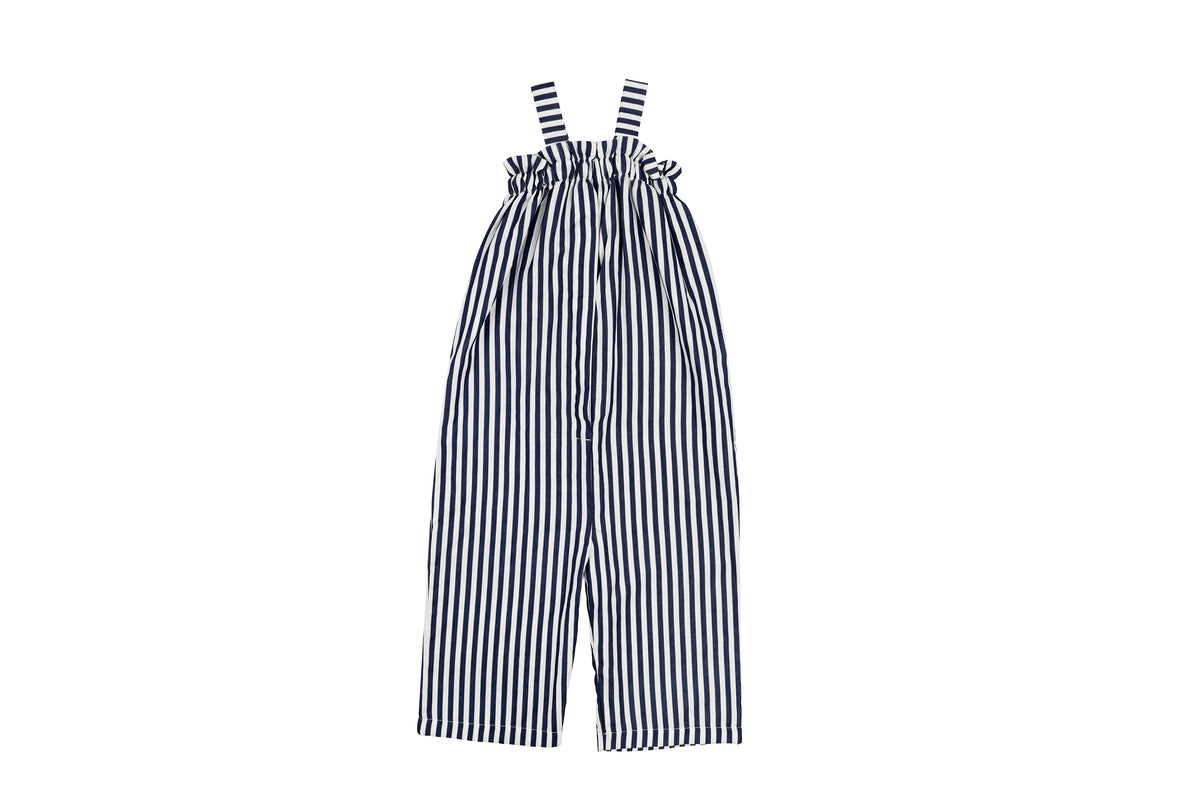 Girls Striped Cotton Jumpsuit with Heart Pocket Detail