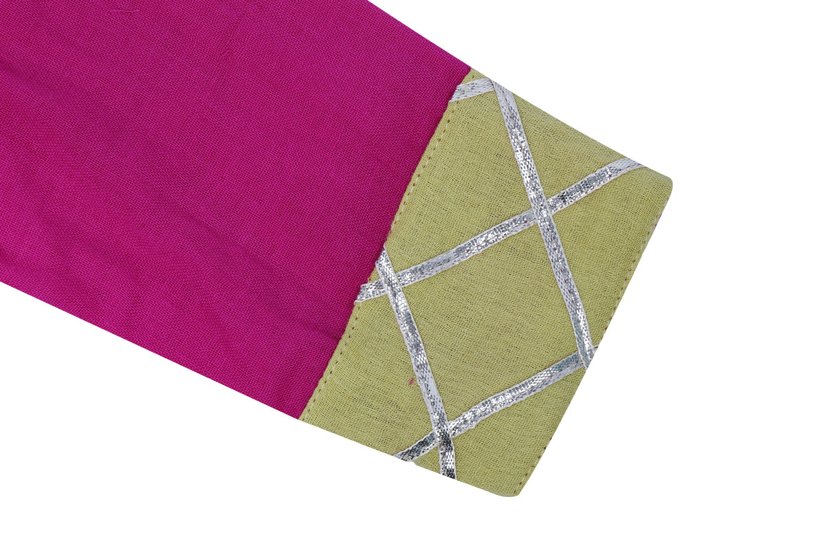 Girls Pink Ethnic Frock with Golden Yoke Design