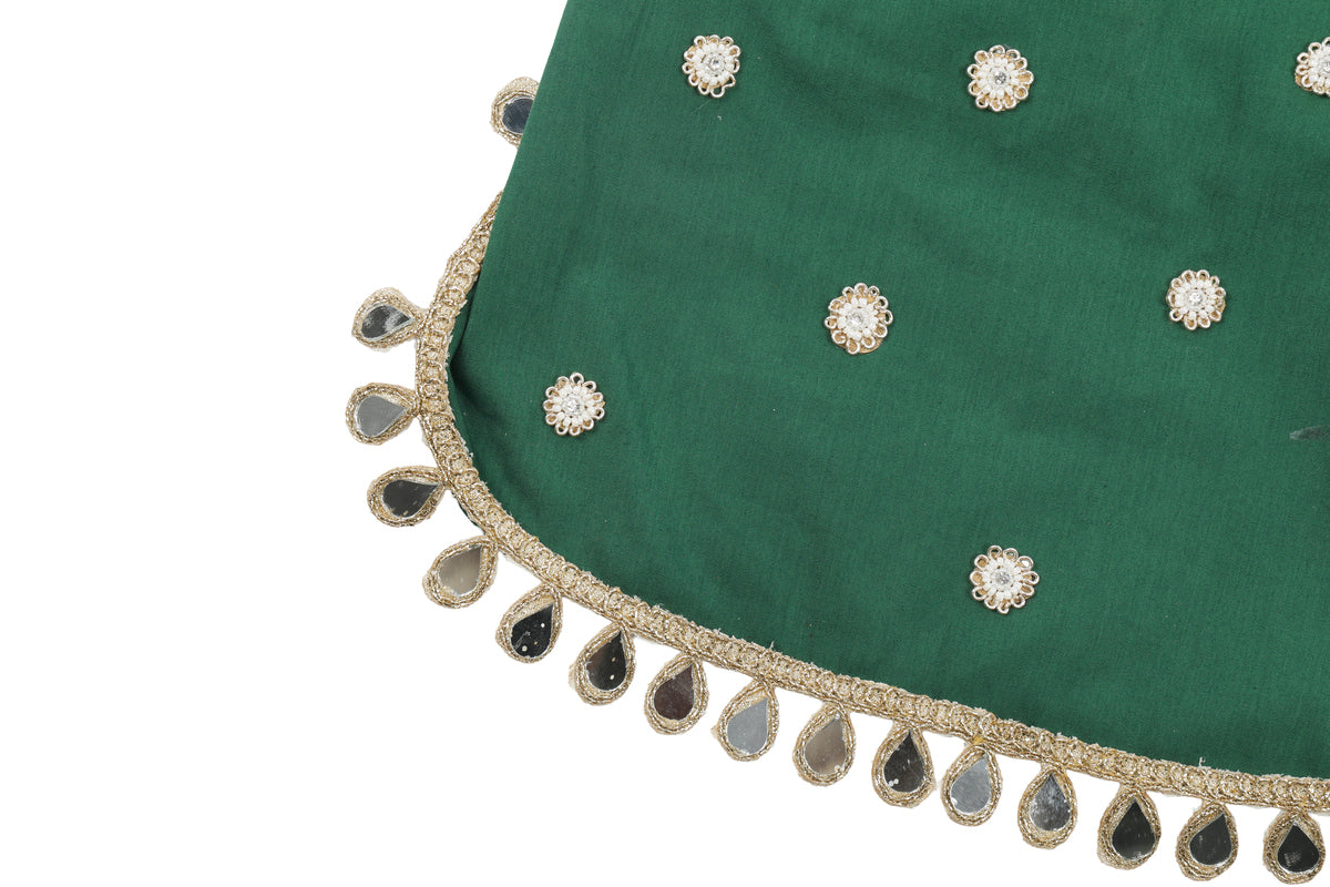 Girls Green Ethnic Top with Flared Skirt Set