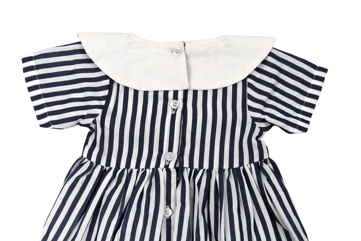 Girls Striped Cotton Dress with Bow Detail
