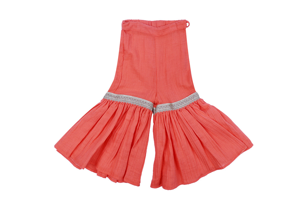 Girls Coral Frill Sleeve Top with Palazzo Set