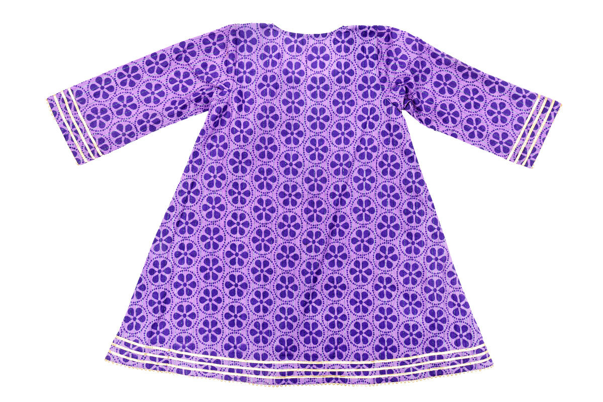 Girls Purple Printed Kurti with Dhoti Pant Set