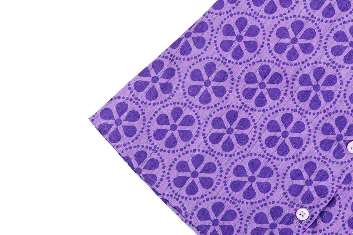Girls Purple Floral Printed Dress with Button Detail