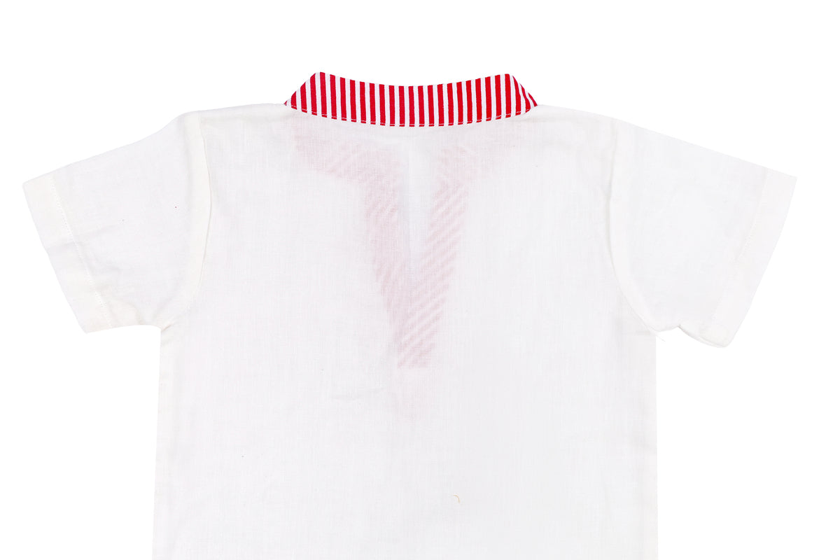 Girls White Top with Red Striped Pant Set