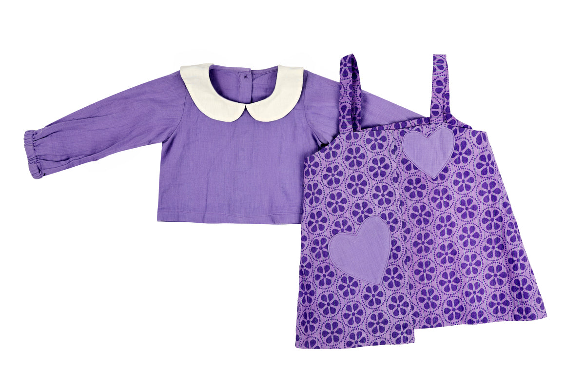 Girls Purple Printed Dress with Full Sleeve Inner Top