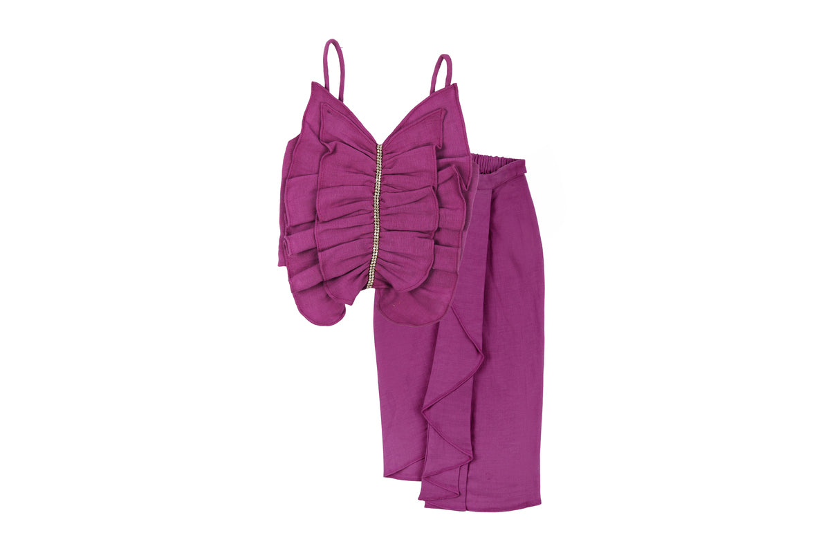 Girls Magenta Ruffle Top with Skirt Set