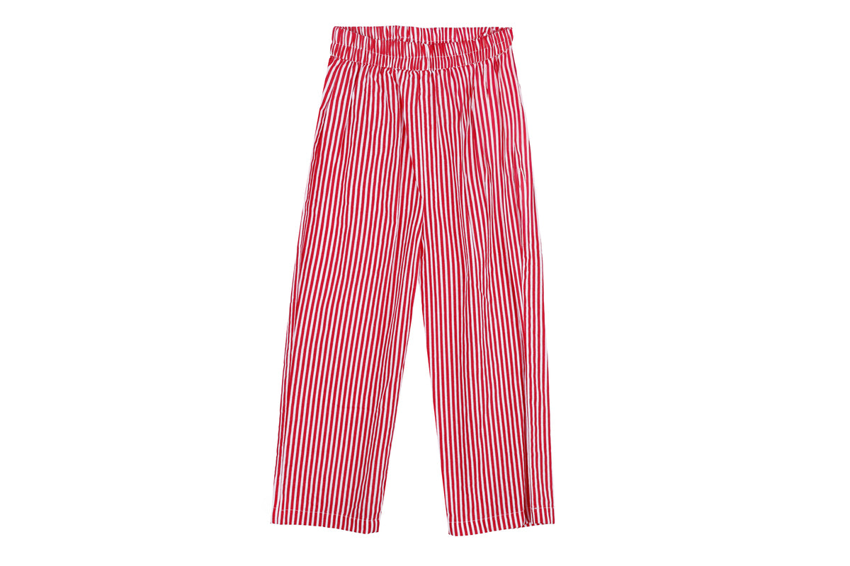 Girls White Top with Red Striped Pant Set