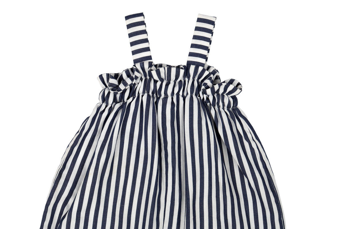 Girls Striped Cotton Jumpsuit with Heart Pocket Detail