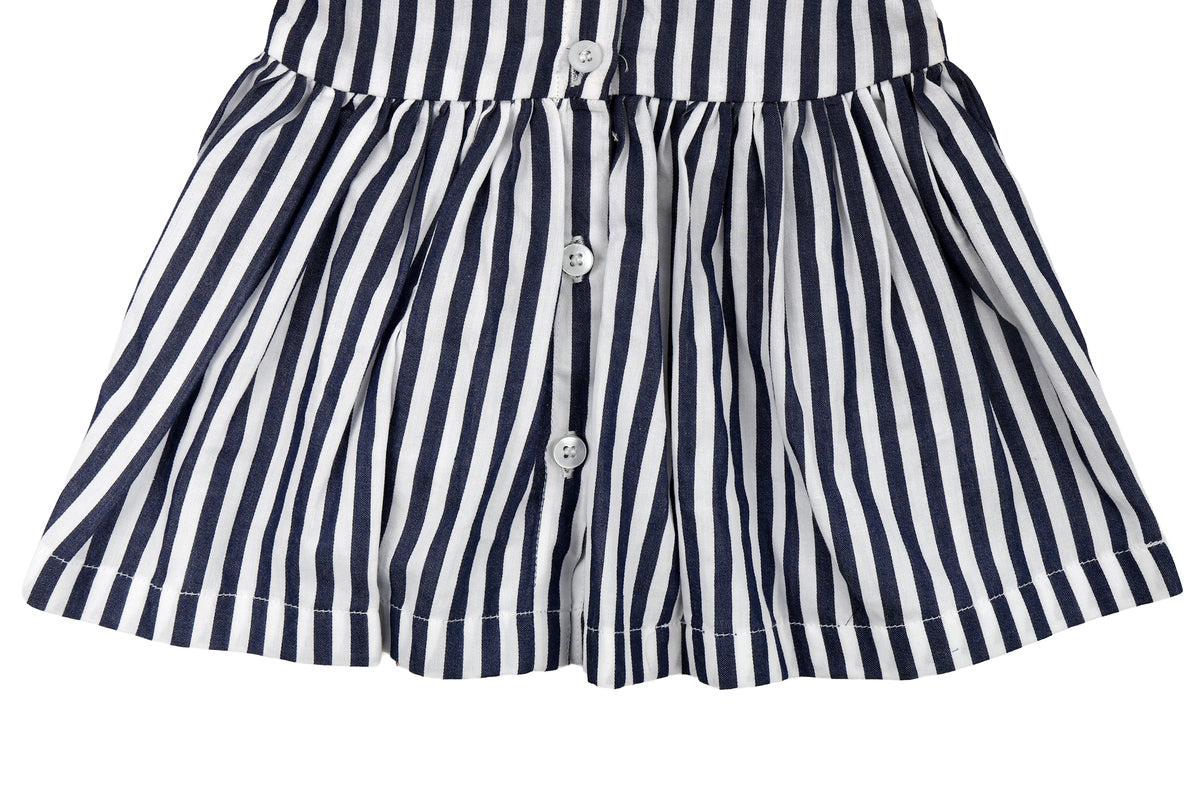 Girls Striped Cotton Dress with Bow Detail