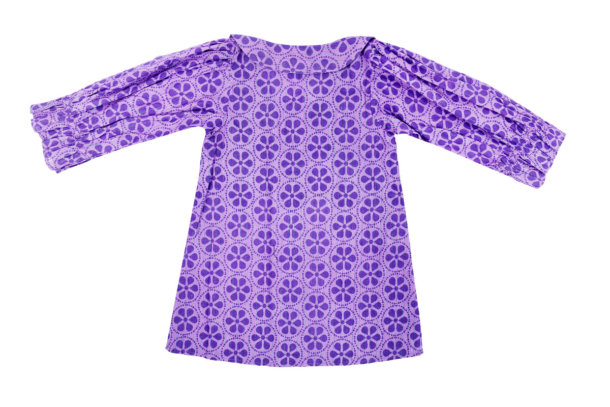 Girls Purple Floral Printed Dress with Button Detail