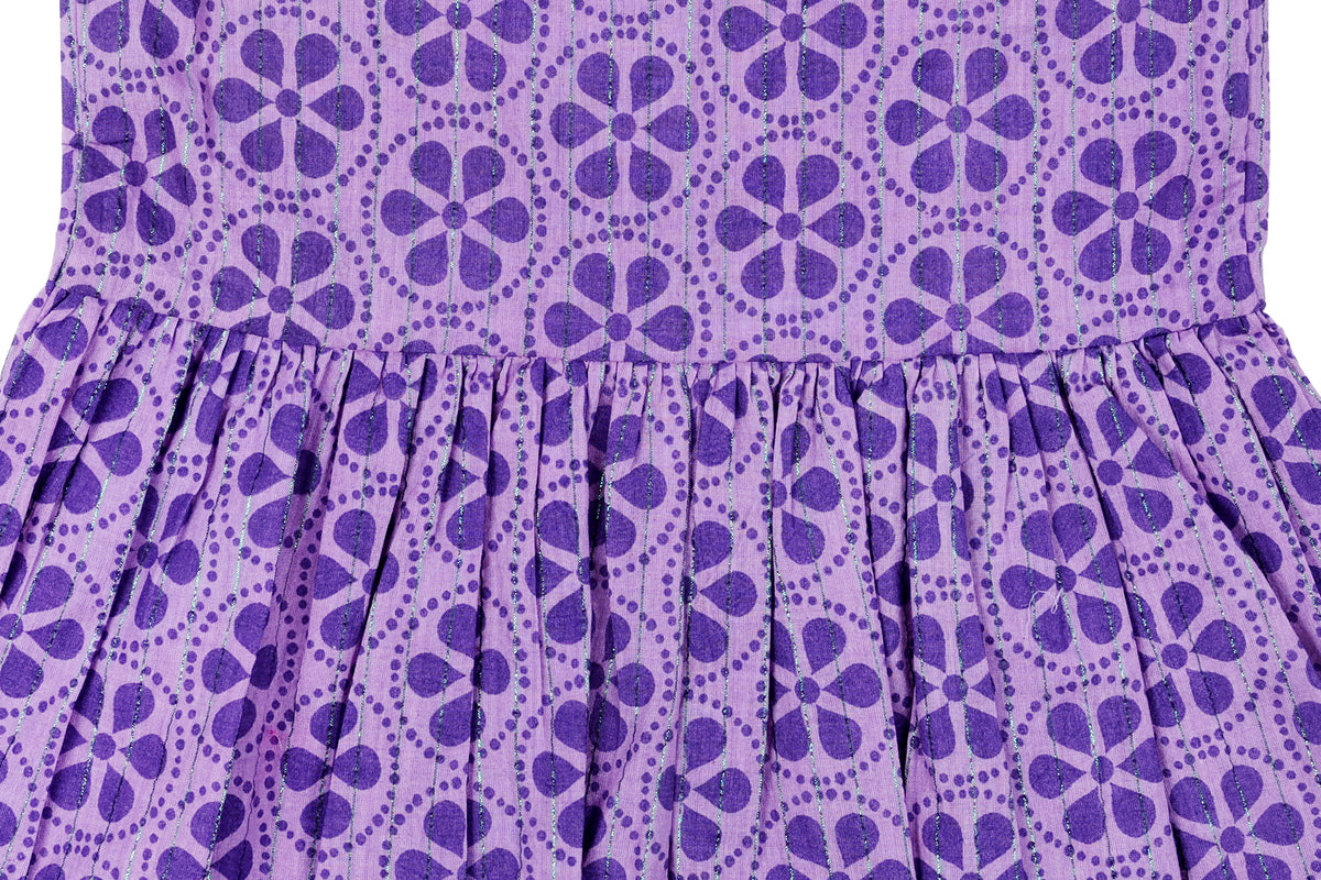 Girls Purple Floral Printed Dress with Frill Detail