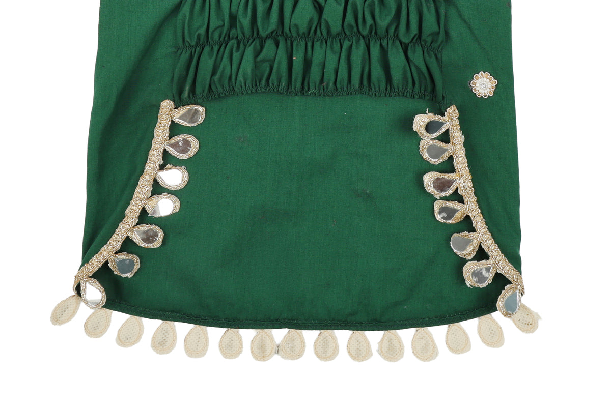 Girls Green Ethnic Top with Flared Skirt Set