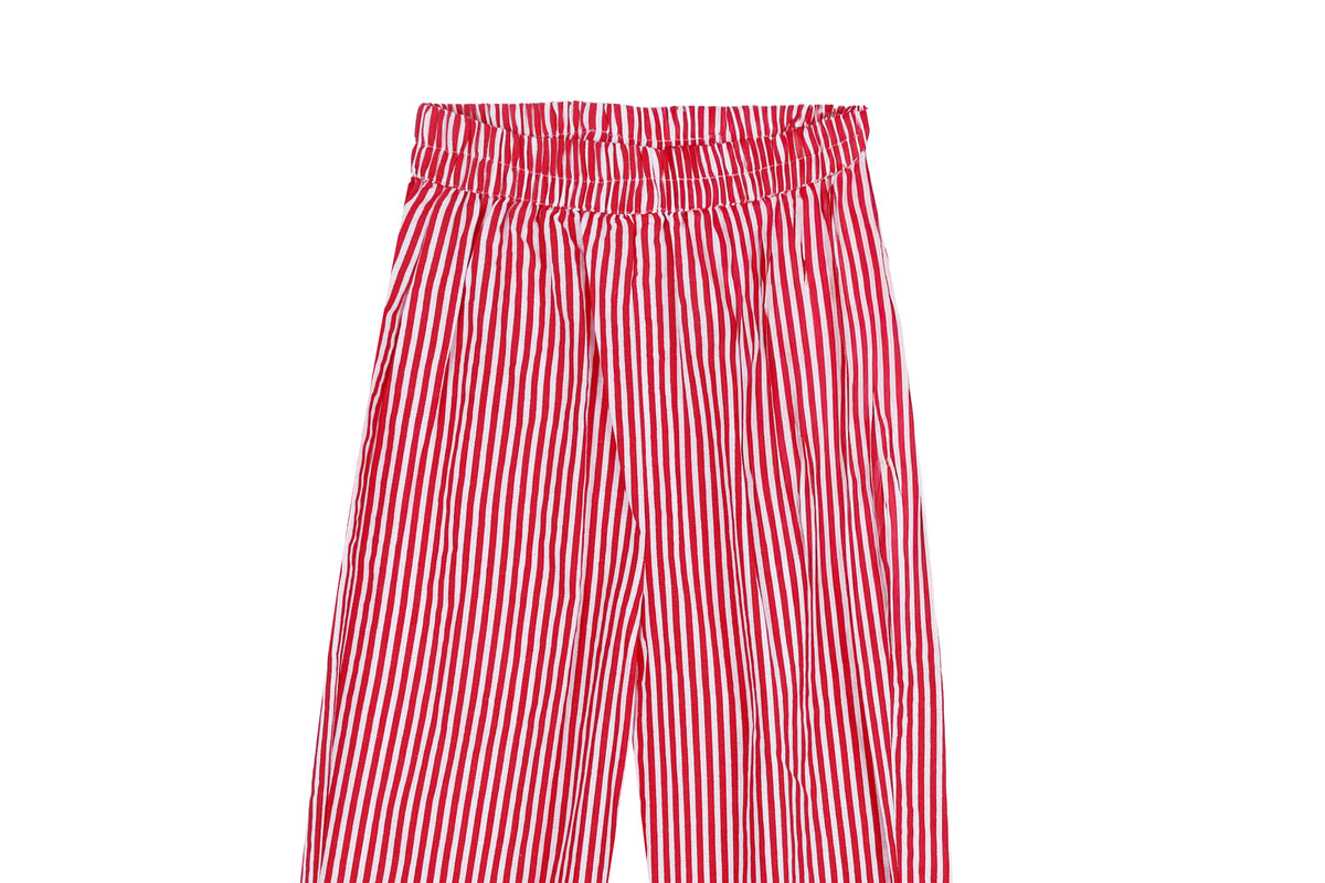Girls White Top with Red Striped Pant Set