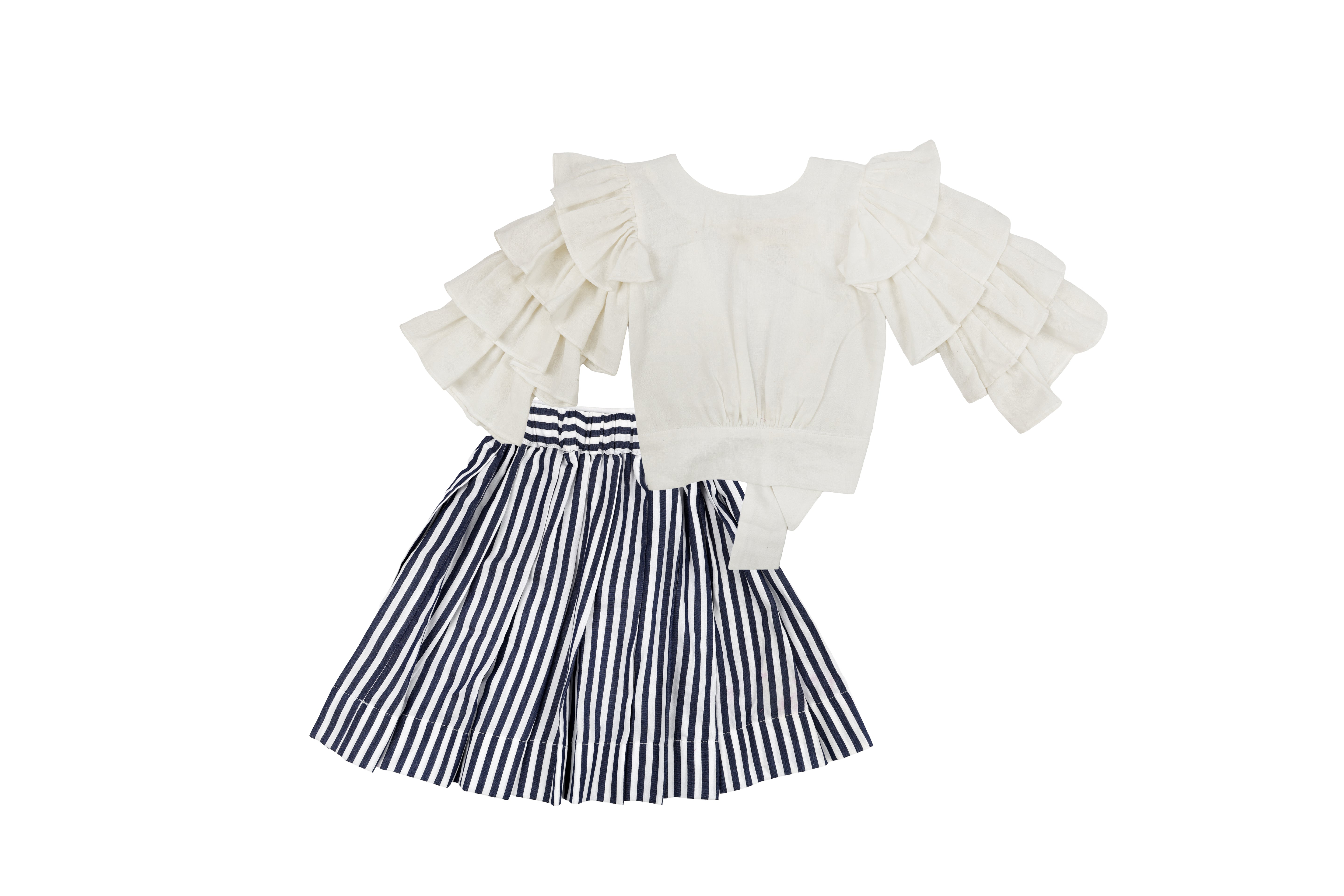 Ivory Ruffle Cotton Stripe Dress