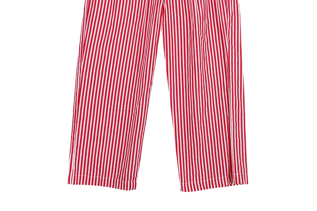 Girls White Top with Red Striped Pant Set