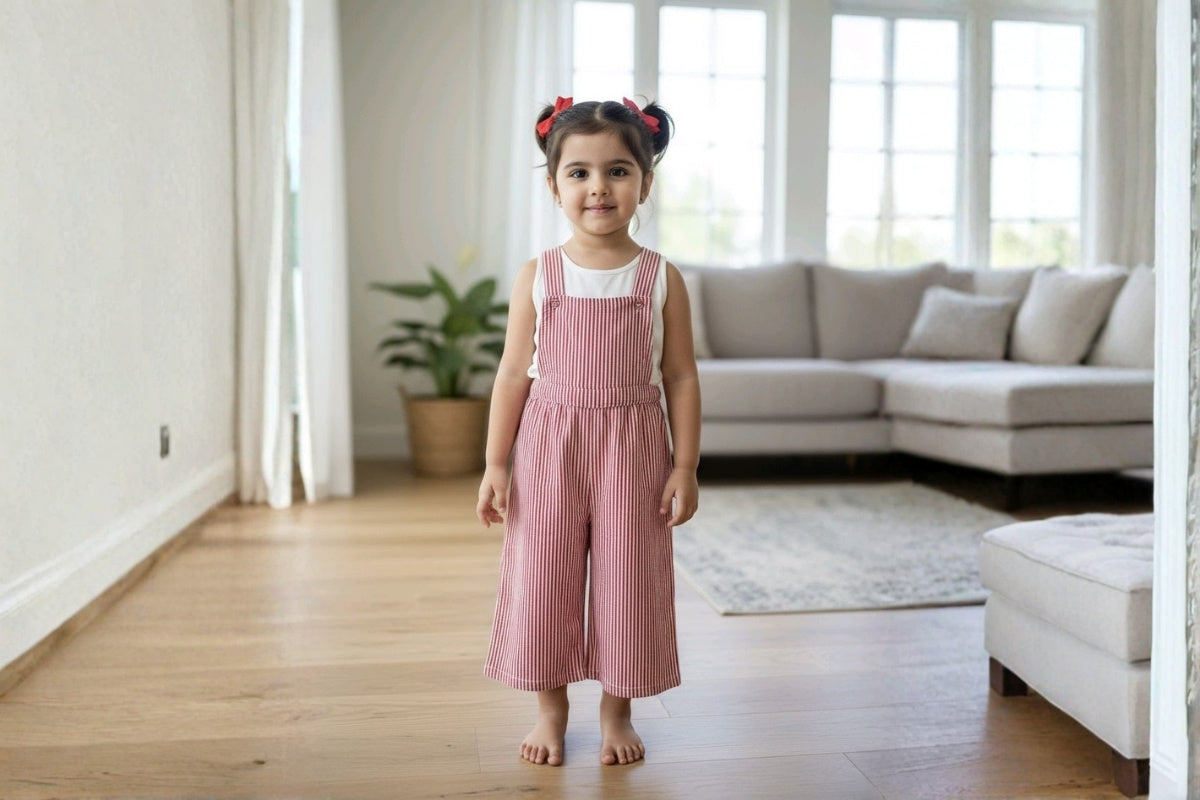 Red Stripe Sleeveless Dungaree Set