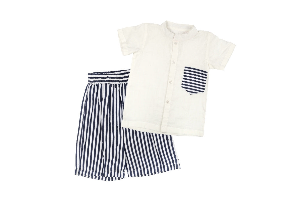 Classic Stripe Cotton Shirt & Shorts Set