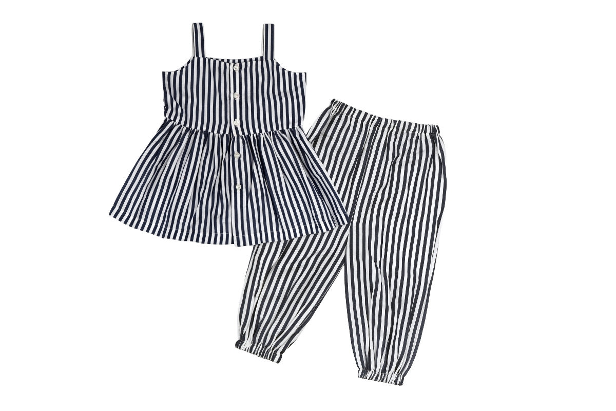 Midnight Stripe Cotton Peplum Set