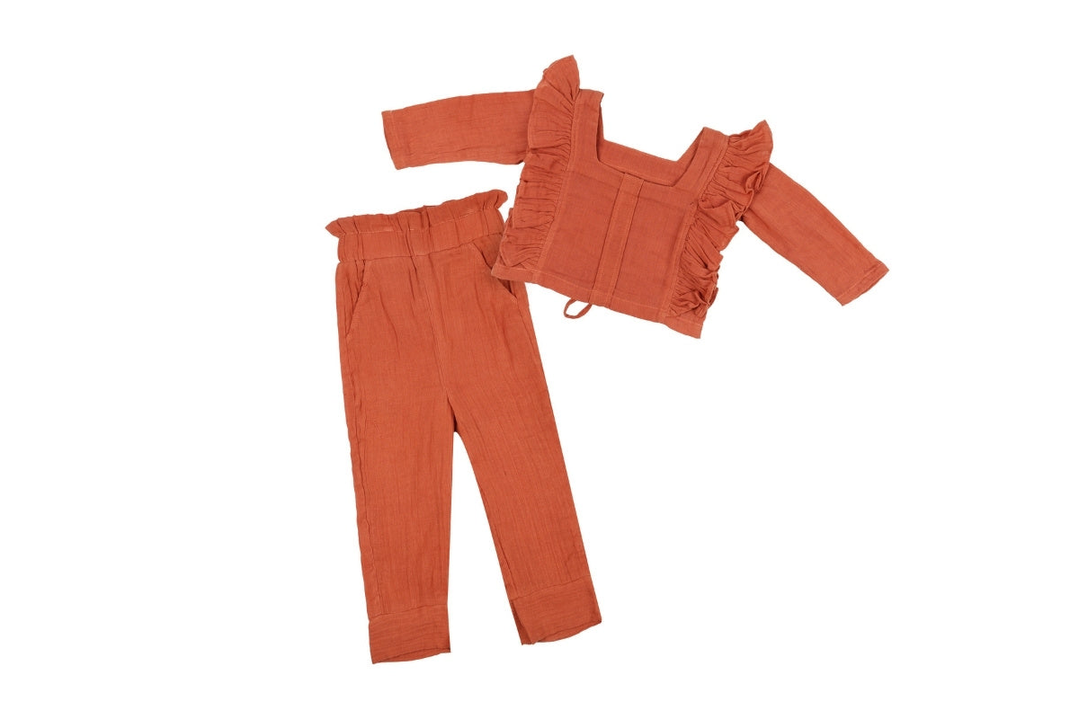 Terracotta Ruffle Cotton Co-ord Set