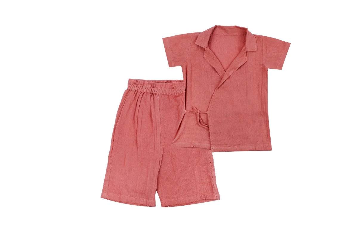 Peach Breeze Cotton Shirt & Shorts Set