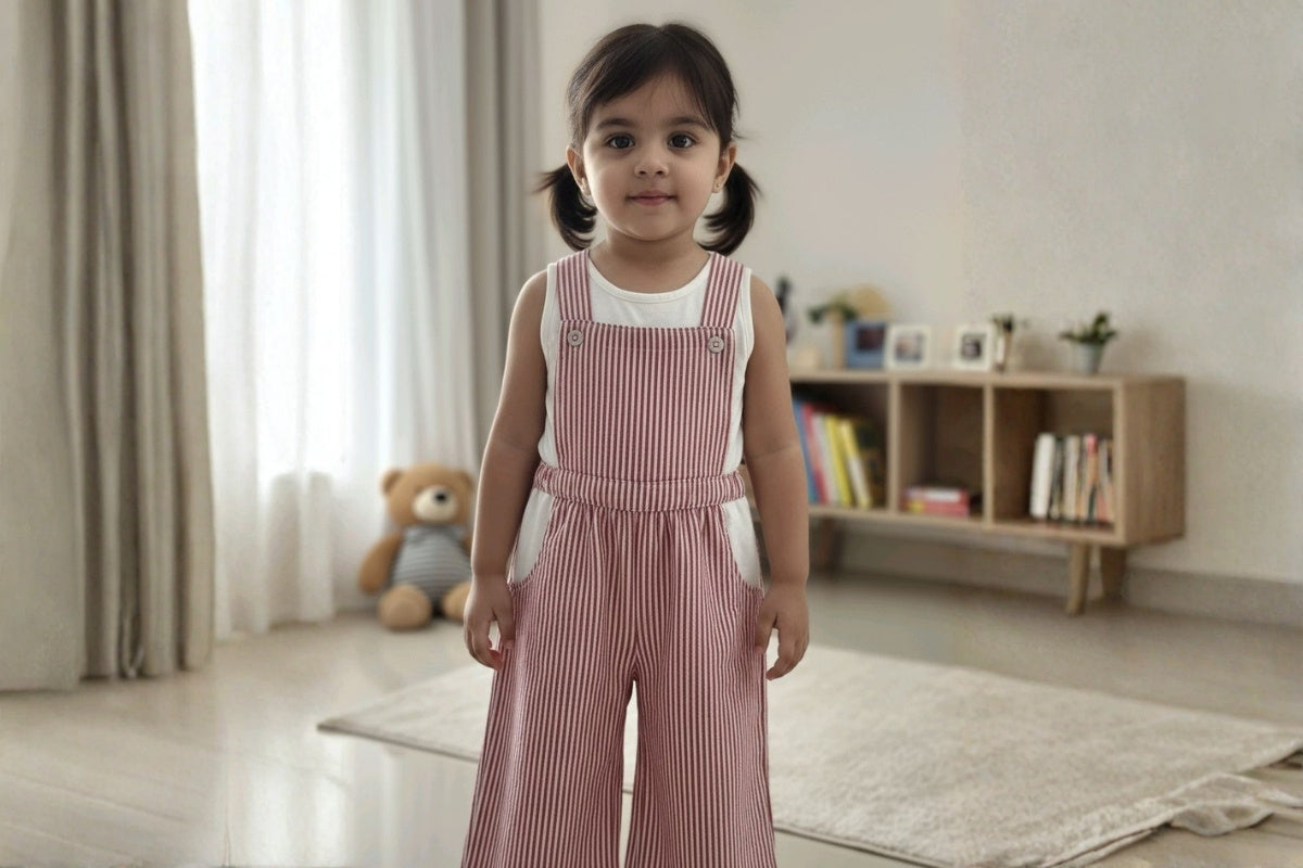 Red Stripe Sleeveless Dungaree Set