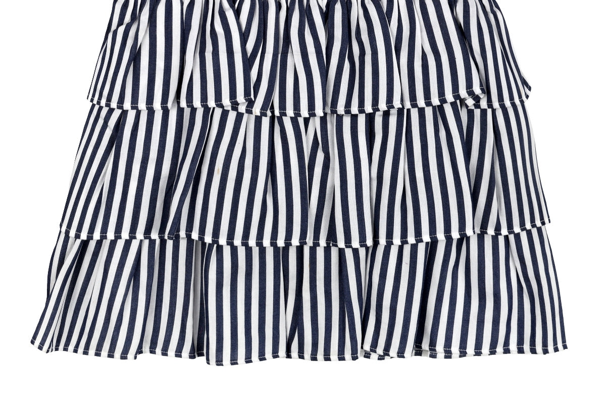 Midnight Stripe Cotton Tiered Dress