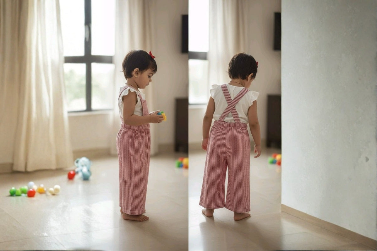 Red Stripe Sleeveless Dungaree Set