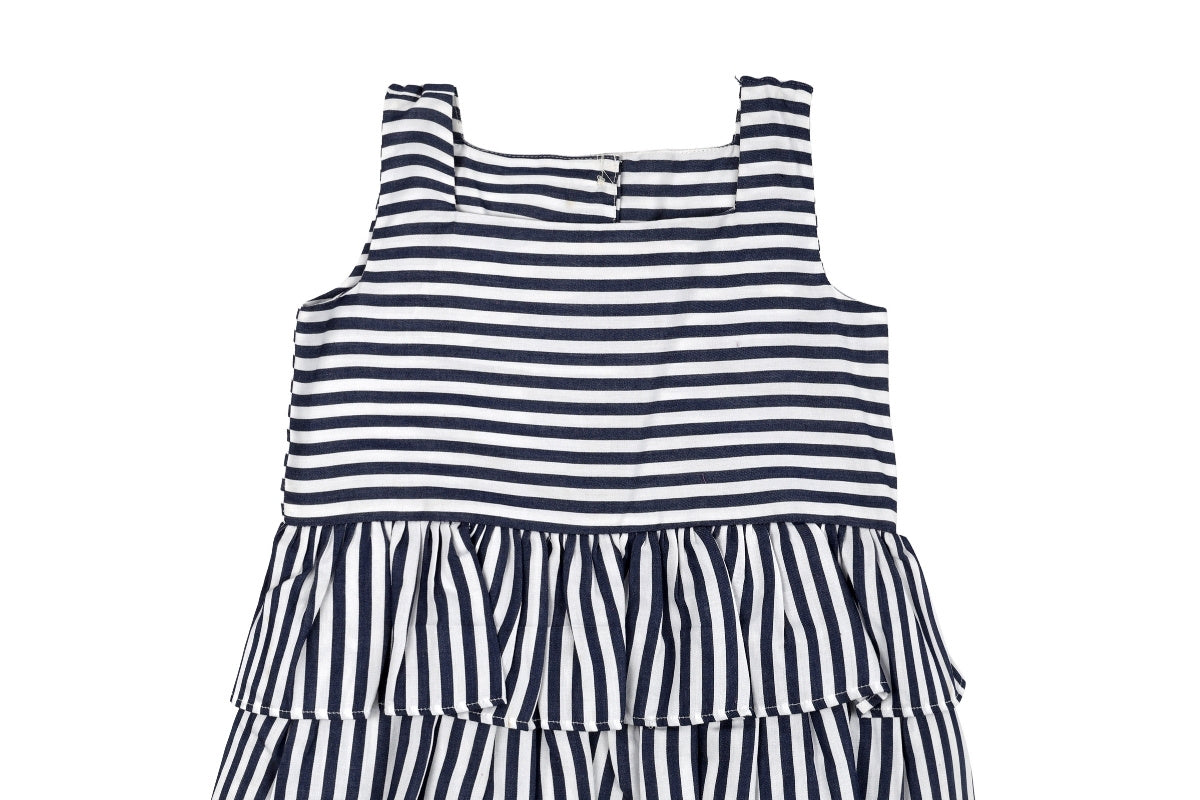 Midnight Stripe Cotton Tiered Dress