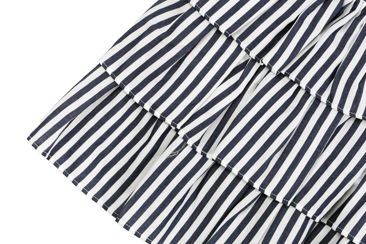 Midnight Stripe Cotton Tiered Dress